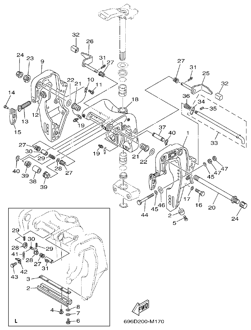 Yamaha E48C, E55C, 55B, E48CMH, E55CMH BRACKET 1 parts diagram